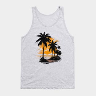 A retro sunny beach sunset and palm desing Tank Top